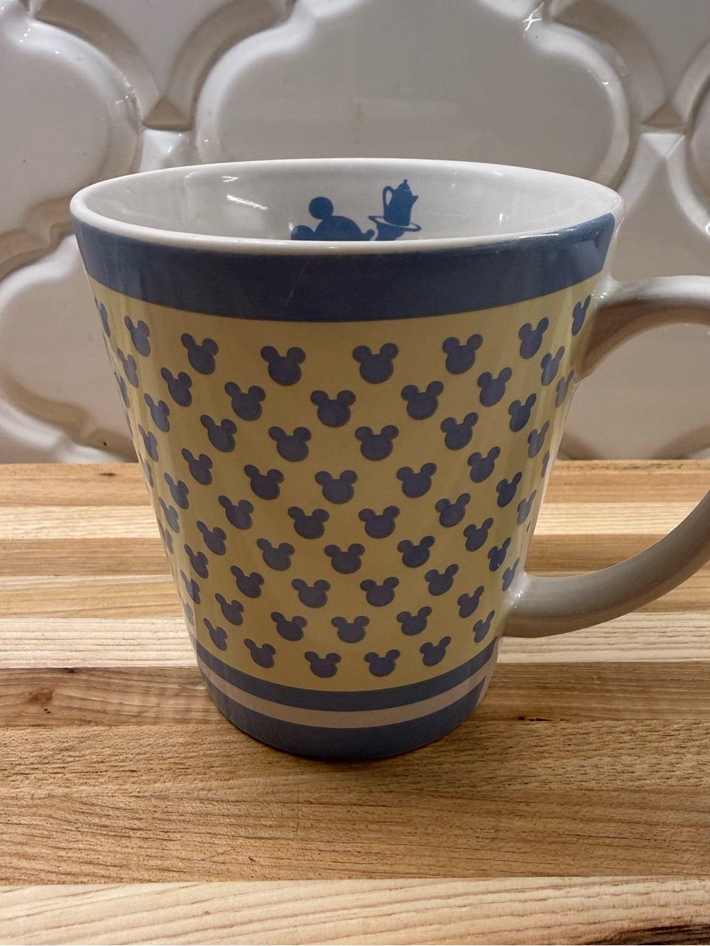 Disney Mickey Mouse Mickey's Diner Stoneware Coffee Mug Yellow Blue Silhouette